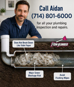 Flushable Wipes Sewer Line blockage inside drain pipe