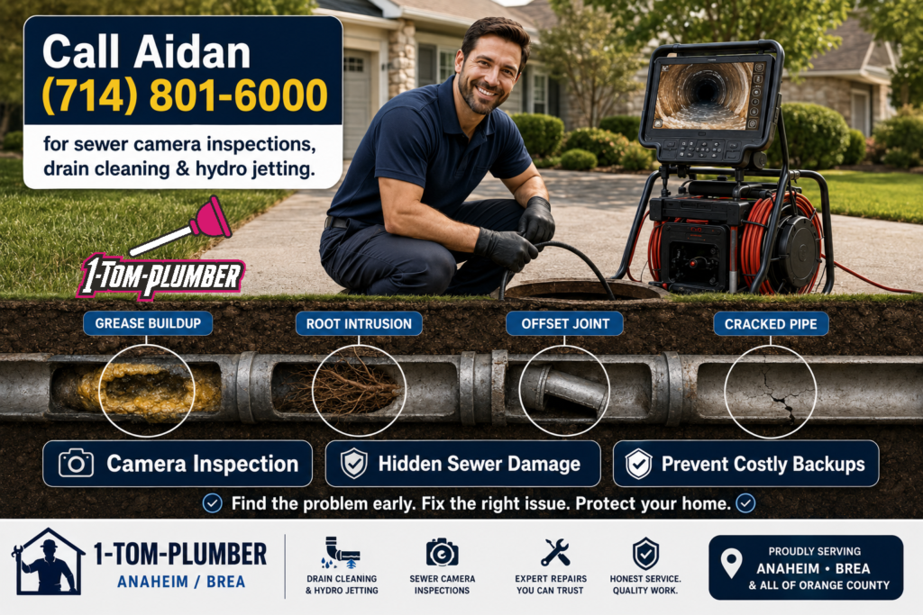 Sewer Camera Inspection Anaheim inside residential drain line